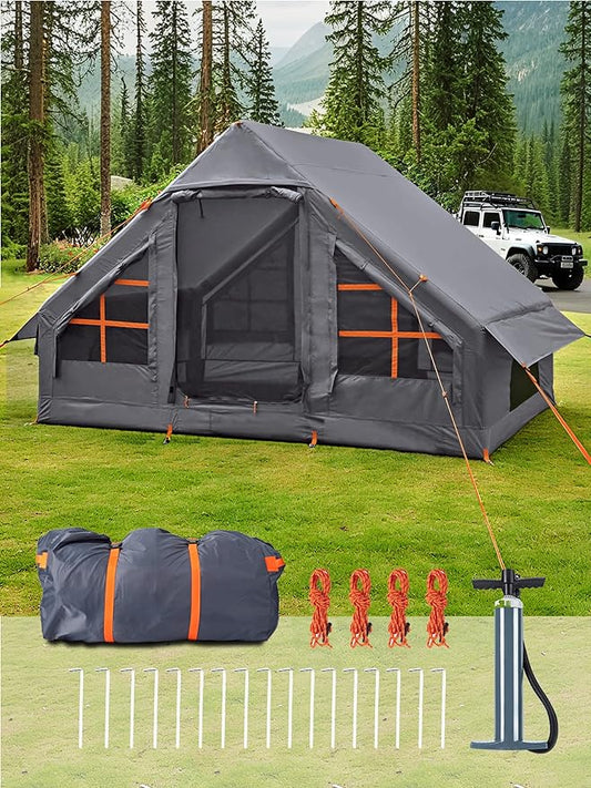 Inflatable Tents with Hand Pump Hot Tent with Stove Jack Easy Blow Up Glamping Tent with Mesh Windows, 4-6 Person Instant Family Camping Tents Waterproof for 4 Seasons