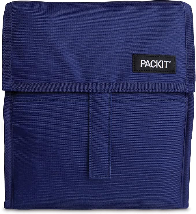 Packit® Freezable Lunch Bag, True Blue, Built with ECOFREEZE® Technology, Foldable, Reusable, Zip and Velcro Closure with Buckle Handle, Designed for Work Lunches and Fresh Lunch On the Go