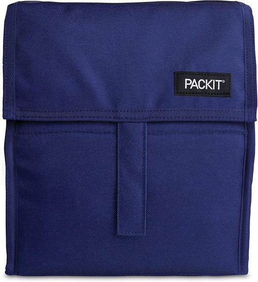 Packit® Freezable Lunch Bag, True Blue, Built with ECOFREEZE® Technology, Foldable, Reusable, Zip and Velcro Closure with Buckle Handle, Designed for Work Lunches and Fresh Lunch On the Go
