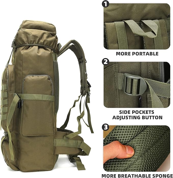 King'sGuard 70L Camping Hiking Backpack for Men Women Large Military Tactical Backpack Molle Rucksack Backpack for Outdoor