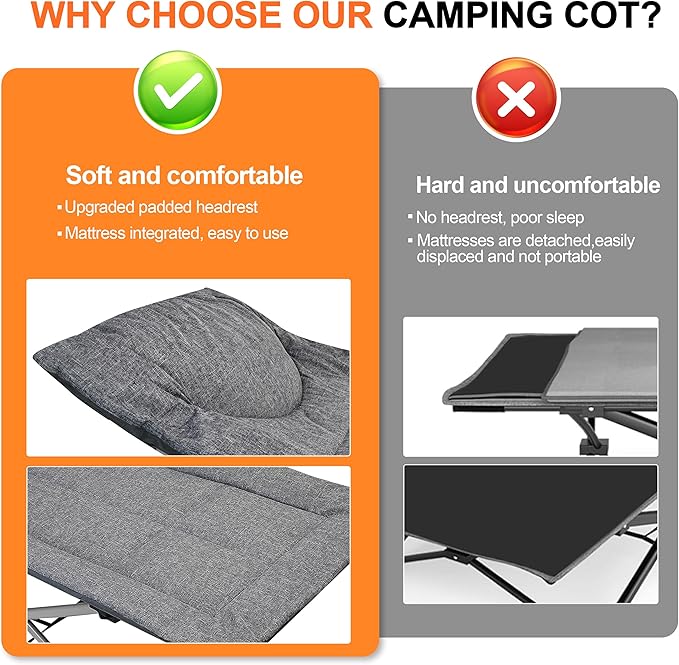 Camping cots for Adults,Cots for Sleeping,Cushion and Pillow, Camping Tent cot,High Weight Capacity, Compact Storage,with Carry Bag,Ideal for Outdoor Camping, Office use,Napping, Beach Trips