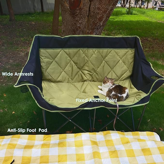 2 Person Camping Chair Oversized Loveseat Camping Chair Double Camping Chairs for Adults Heavy Duty Camping Couch Black Outdoor Folding Chair (OliveGreen)