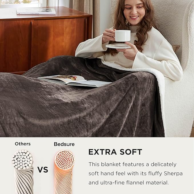 Bedsure GentleSoft Sherpa Fleece Oversized Cal King Blankets for Bed - Thick and Warm, Soft Fuzzy Plush Large Blanket for Winter, Brown, 112x98 Inches