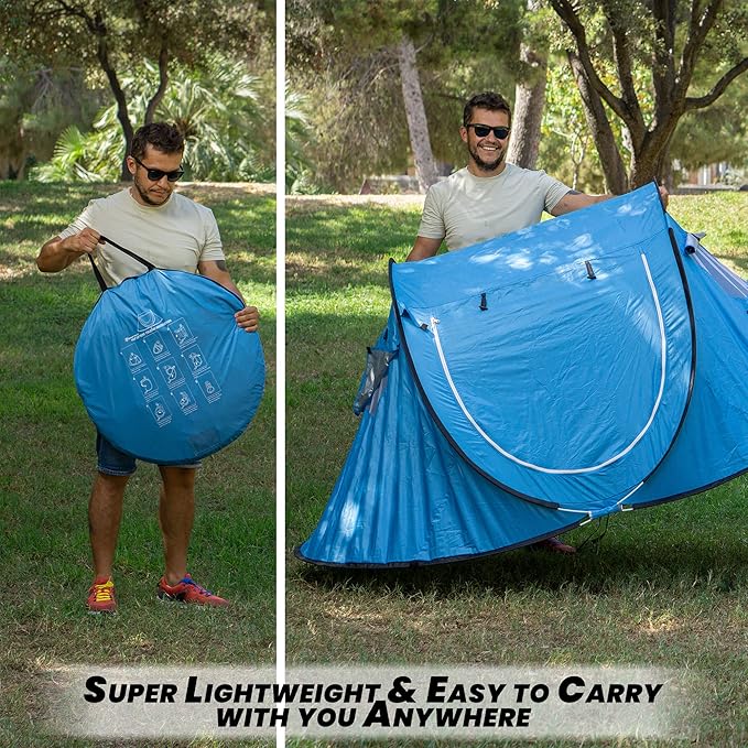 Zento Best Pop Up Beach Tent TA17 - Tent Pop Up Automatic Instant Portable Cabana – Camping Easy Set Up Windproof, Waterproof, Canopy - 3-4 Person Sunshade Shelter with UV Protection and Carry Bag