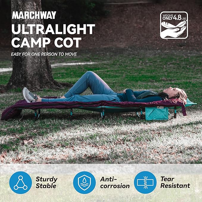 MARCHWAY Ultralight Folding Tent Camping Cot Bed, Portable Compact for Outdoor Travel, Base Camp, Hiking, Mountaineering, Lightweight Backpacking (Blue)