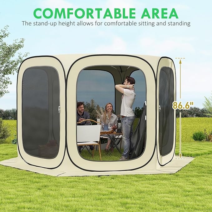 Outsunny 11 x 11ft Pop Up Screen Tent, Portable Camping Gazebo Canopy Screen House with UPF50+ Oxford Cloth and Carry Bag for Patio, Backyard, Deck and Outdoor Activities
