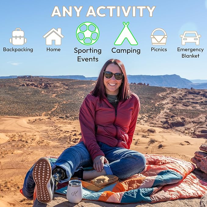 Versatile Packable Outdoor Camping Blanket, Puffy Blanket, Primaloft® Insulation, Warm, Durable, Lightweight, Waterproof, Oversize, Beach, Stadium, and More! 55"x80" (Tony Grove)