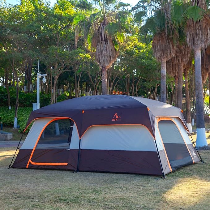 KTT Extra Large Tent 6-10-12-14 Person(Style-B),Family Cabin Tents,2 Rooms,3 Doors and 3 Windows with Mesh,Straight Wall,Waterproof,Double Layer,Big Tent for Outdoor,Picnic,Camping,Family Gathering