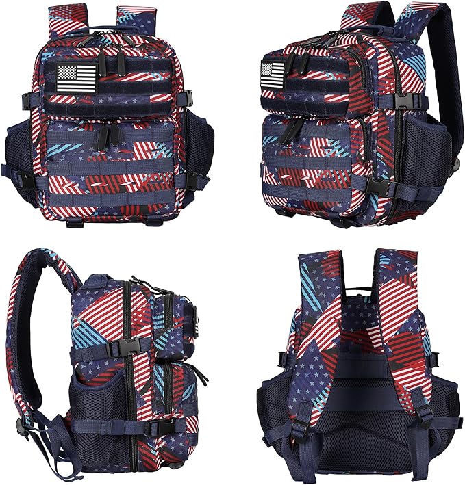 9L Mini Tactical Backpack for Men and Women Tactical Backpack Small for Hiking Small Tactical Bag Fitness Pack (Patchwork Flag)