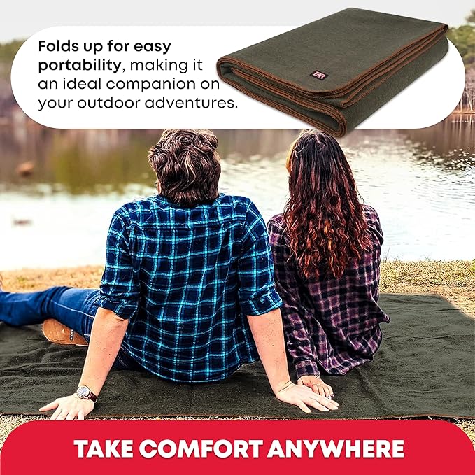 Military Wool Blanket - 80% Wool, Washable, Perfect for Outdoors, Camping, Picnic, Travel, Car & Bushcraft Emergency Blanket, 96" x 66", 5 lbs. - Olive Drab Green - Twin