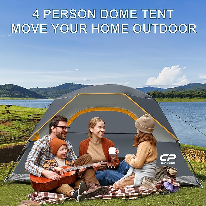 Tents for Camping 4 Person Tent Waterproof Windproof Double Layer Camping Tent, Easy Setup Dome Tent with Large Mesh Windows & Wider Door for Outdoor Camping & Hiking