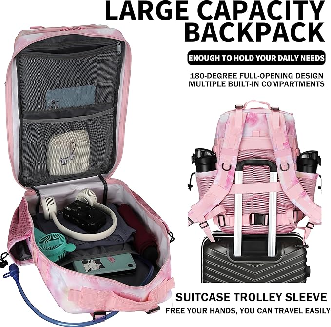 Military Tactical Backpack 45L/25L 3 Day Assault Pack Molle Daypack Hiking Backpack for Men and Women (Pink StarrySky, 45L)