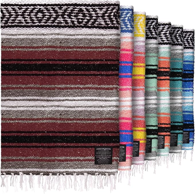 Authentic Large Handwoven Mexican Blanket - Soft Yoga- Durable Serape- Lightweight Falsa, Beach, Camping, Picnic, Outdoor Blanket 70"x50" - Cherry