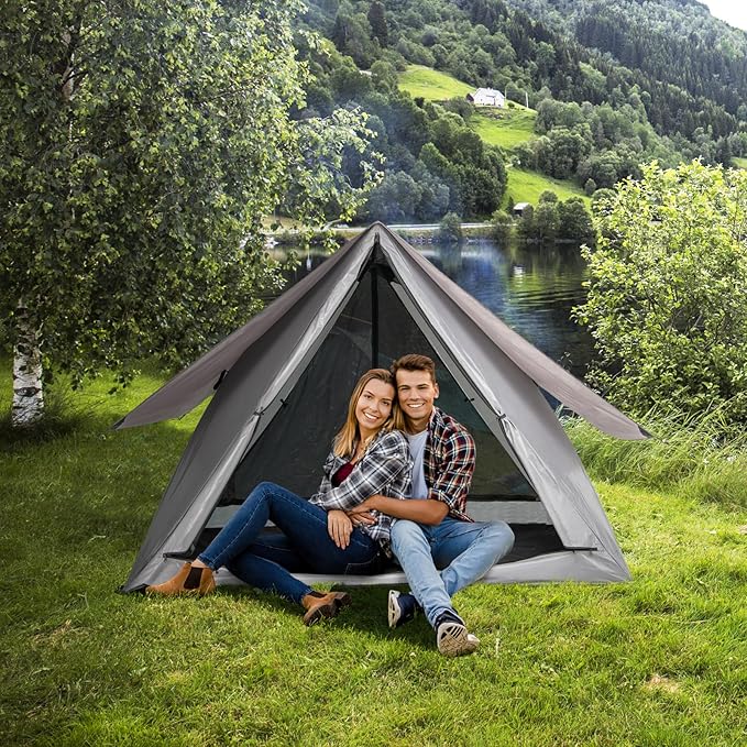 Goplus Pop-up Camping Tent 2-3 Person, 360° One-Way See-Through Family Tent, Waterproof Windproof 4-Season Shelter Tent w/Carry Bag, Rainfly, Easy Setup Portable Tent for Backpacking Hiking Outdoor