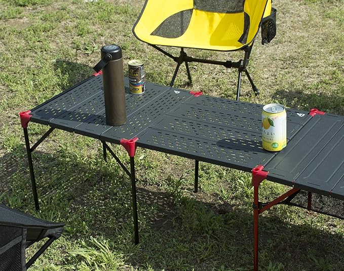 iClimb Extendable Folding Table Large Tabletop Area Ultralight Compact with Hollow Out Tabletop and Carry Bag for Camping Backpacking Beach Concert BBQ Party, Three Size (Black - L)