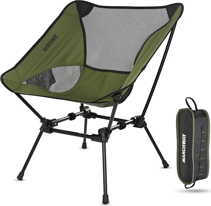 MARCHWAY Ultralight Folding Camping Chair, Heavy Duty Portable Compact for Outdoor Camp, Travel, Beach, Picnic, Festival, Hiking, Lightweight Backpacking (Green)