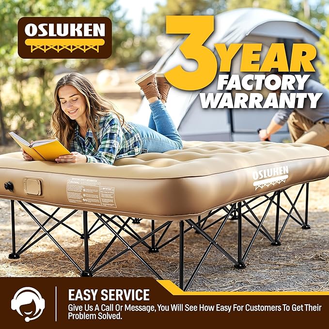 Queen Air Mattress with Frame & Built in Pump, 500 LBS Self Inflating Air Bed, Blow Up Bed Camping Cot with Mattress for Adults, Portable Inflatable Bed for Guest, Travel, 80" x 60" x 9", 25" Raised