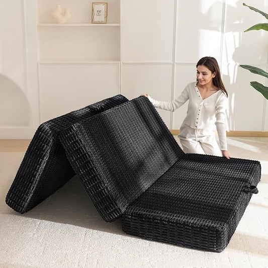 BYBYME Memory Foam Tri-Folding Mattress, 6 Inch Gel Folding Mattress Topper, Foldable Soft Guest Bed Camping Pad, with Washable Cover