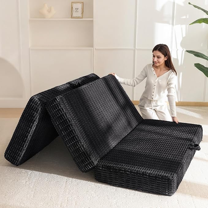 BYBYME Memory Foam Tri-Folding Mattress, 6 Inch Gel Folding Mattress Topper, Foldable Soft Guest Bed Camping Pad, with Washable Cover