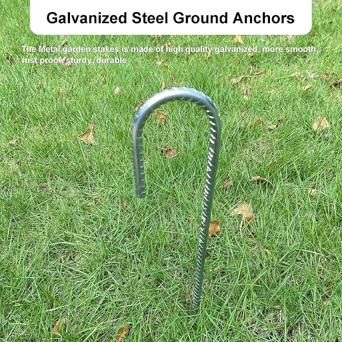 Rebar Stakes 12 Inch, Heavy Duty Galvanised Steel Rebar Ground Stakes, Fence Anchors, Ground Stakes with Hook, Ground Blind Stakes for Marquees, Gazebos, Tents, Trampolines, Camping