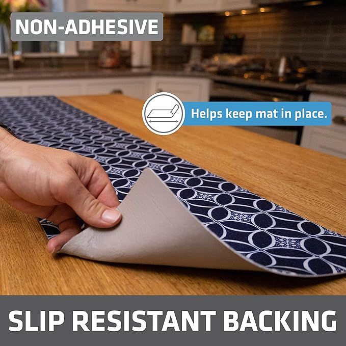 Drymate Premium Luxury Shelf & Drawer Liner, Thick Cushioned Fabric, Non-Adhesive, Absorbent, Waterproof, Slip-Resistant, Liners for Kitchen Cabinets, Cupboards (USA Made)(12”x59”)(2-Pack)(Indigo)