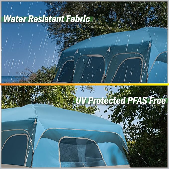 10-12 Person Large Camping Tent – Tall Family Cabin Outdoor Shelter with Room Divider, Mesh Windows, Water-Resistant Rainfly and Carry Bag for Camping and Outdoor Adventures – Wakeman Outdoors