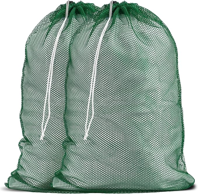 Handy Laundry Mesh XL Laundry Bags - Durable, Machine Washable with Secure Drawstring Closure - Perfect for College Dorms, Laundromats, Apartments (Green, Large 24" x 36", 2-Pack)