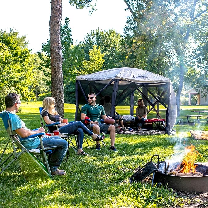 CLAM Escape 11.5' Pop-Up Screen Tent – Blue Outdoor Camping Gazebo Canopy with No-See-Um Mesh, Carry Bag & Stakes – 6-Sided Portable Shelter for Camping, Picnics, & Events – Fast 45-Second Setup