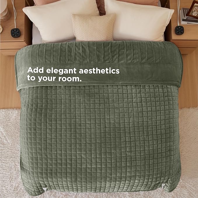 Bedsure Electric Blanket King Size - Dual Control Heated Weighted Blanket King with 10 Heat Settings, Fast Heating with 10 Time Settings (100x90 inches, Olive Green)