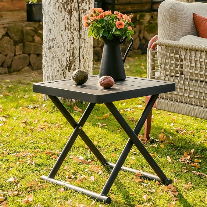 Outdoor Folding Table for Patio Square Side Table for Camping and Picnics Portable Aluminum Tables Foldable Small End Table,Grey