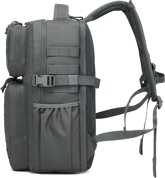 Wotony Military Tactical Backpack for Men Waterproof Daypack 3 Day Assault Pack Laser-Cut MOLLE Webbing Design with Water Bottle Holder Black Small Tactical Assault Bag (dark gray, 25L)