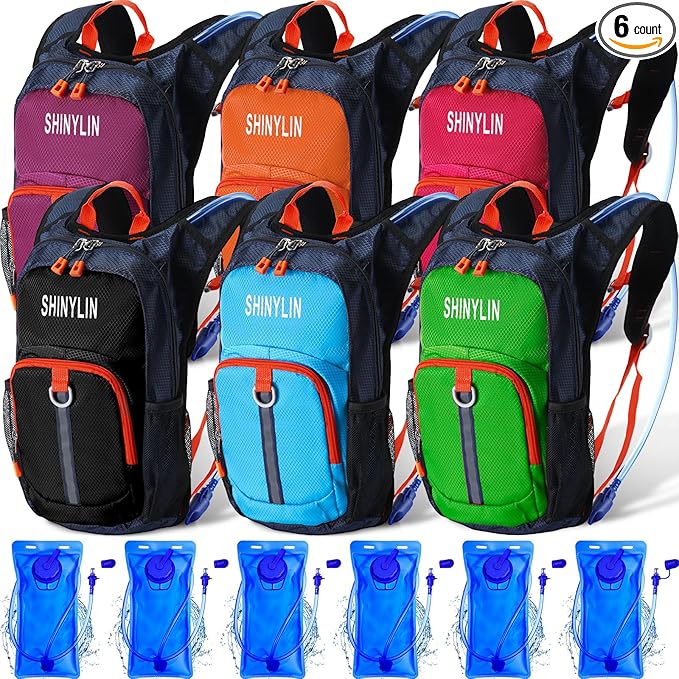 6 Pcs Kids Hydration Backpack with 1.5L Water Bladder Multicolor Kids' Hiking Backpack Hydration Pack Water Rucksack for Boys Girls Cycling Climbing Running