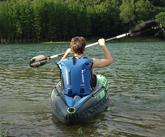 MARCHWAY Roll Top Waterproof Backpack, Floating Dry Bag 20L/30L/45L with Ergonomic Rectangular Base, Cushioned Back, Hip Strap for Hiking Camping Kayaking Travel (Blue, 20L)