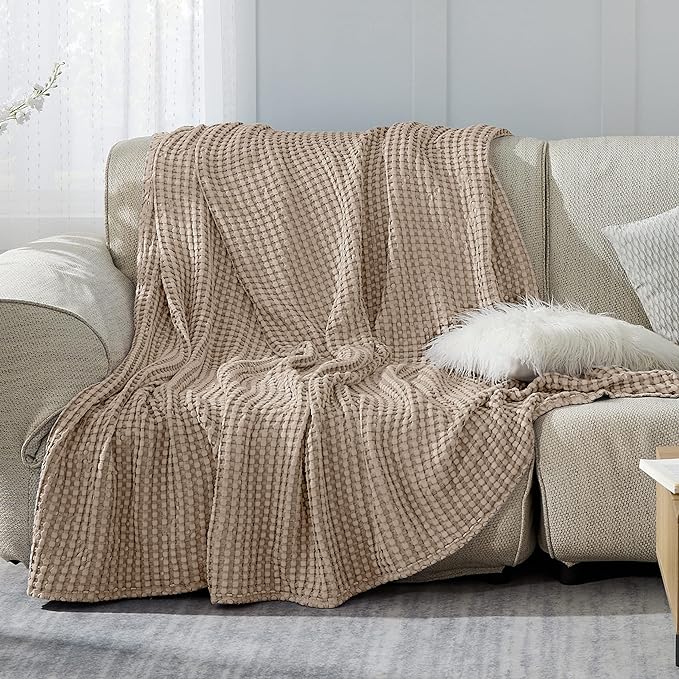 Bedsure Cooling Cotton Waffle King Size Blanket - Lightweight Breathable Summer Blanket of Rayon Derived from Bamboo for Hot Sleepers, Luxury Throws for Bed, Couch and Sofa, Taupe, 104x90 Inches