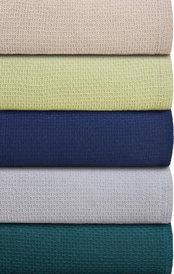 BOUTIQUO 100% Cotton Bed Blanket, Breathable Thermal Blanket Twin Size, Soft Honeycomb Waffle 60inchx90inch, Perfect for Layering Any All Season, White, (60inchx90inch) (70461)