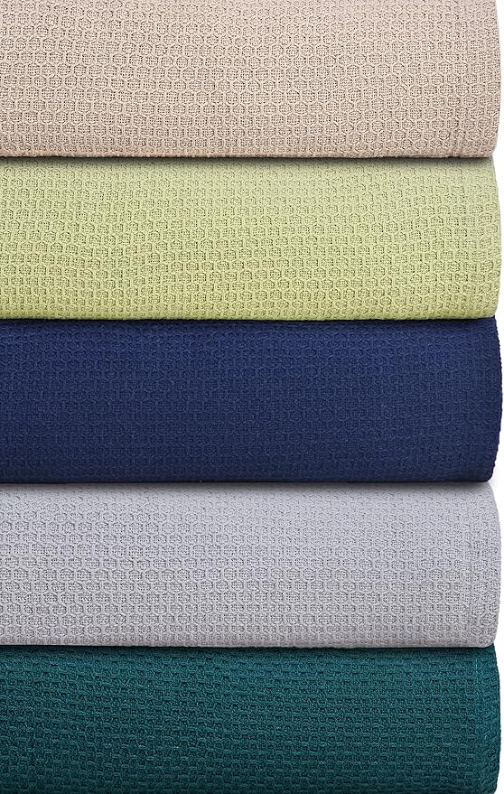 BOUTIQUO 100% Cotton Bed Blanket, Breathable Thermal Twin Size, Soft Honeycomb Waffle Blanket 60"x90", Perfect for Layering Any Bed for All Season, Light Grey