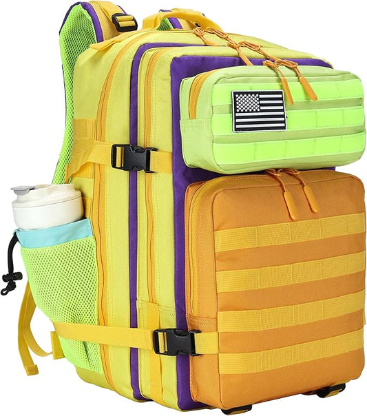 45L Tactical Military Backpack Assault Pack Dopamine Colorblock Molle 3-day Army Rucksack Men Women for Hiking Camping Climbing