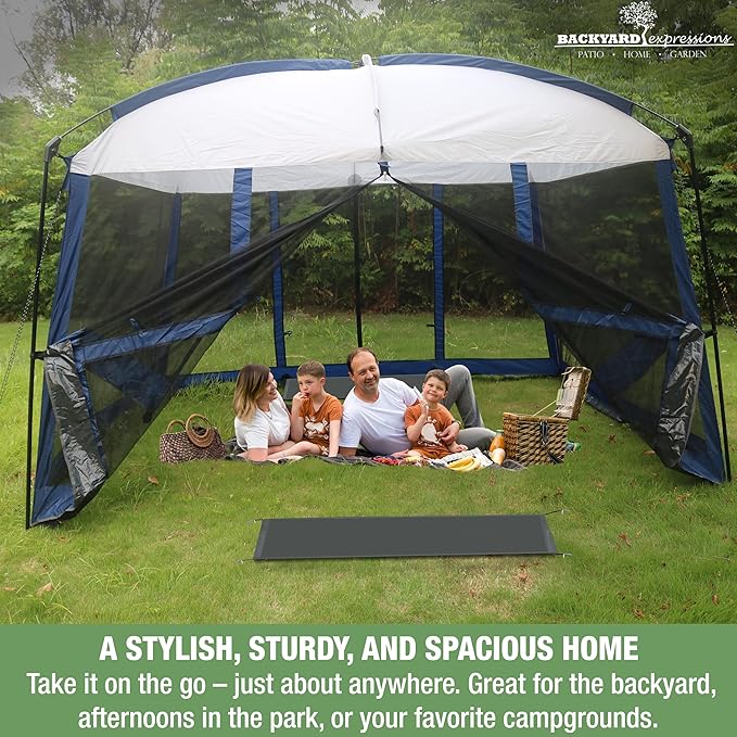 Backyard Expressions 11' x 9' Screen Tent - Blue Screen House for Backyard, Camping, Picnics and Tailgating - 914891