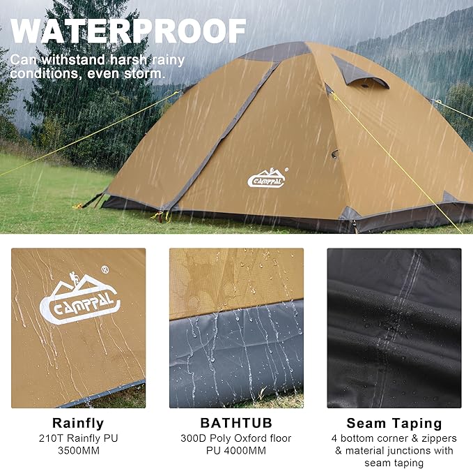 2 Person Backpacking Tent, Waterproof Windproof Two Person Tent, Lightweight Easy Setup 2 Man Tent for Camping Hiking Cycling