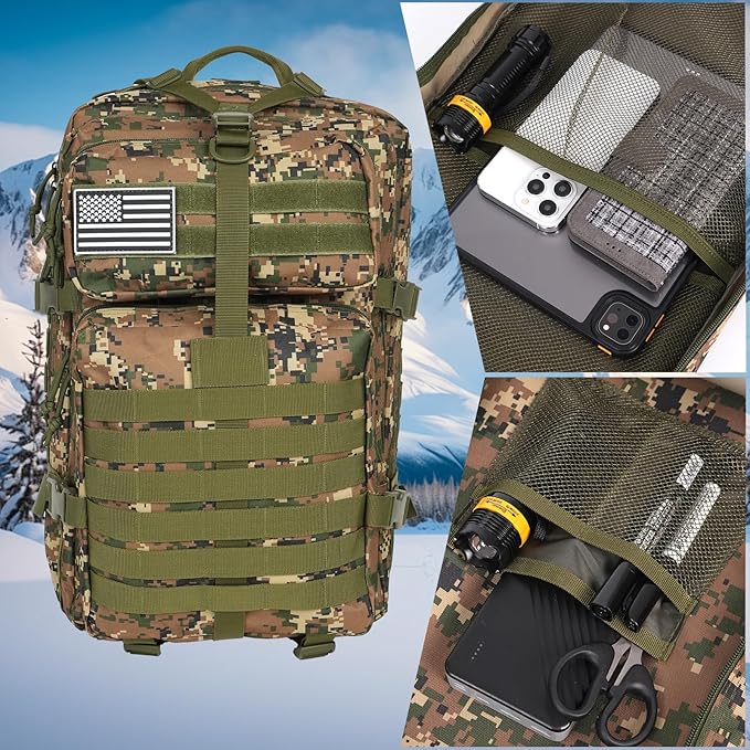 50L Large Military Tactical Backpack Molle Army Assault Pack for Travel Camping Hiking Fishing Backpack for men(woodland camo)