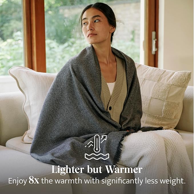 Double Stitch Cashmere Wool Throw Blanket, Mongolian Cashmere & Australian Wool Blend, Classic Twill Pattern with Fringes, Ultra-Soft & Luxuriously Warm Throw Blanket for Couch, 50"x60", Bristol Black