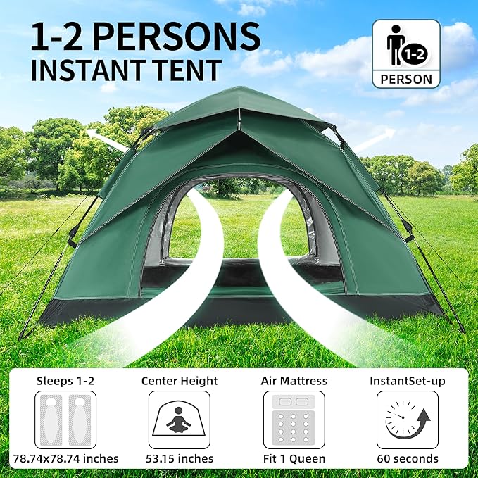 1-2 Person Camping Tent, Tents for Camping Waterproof Lightweight Easy Set Up, Professional Grade Waterproof Tents with Rainfly for Outdoor Hiking