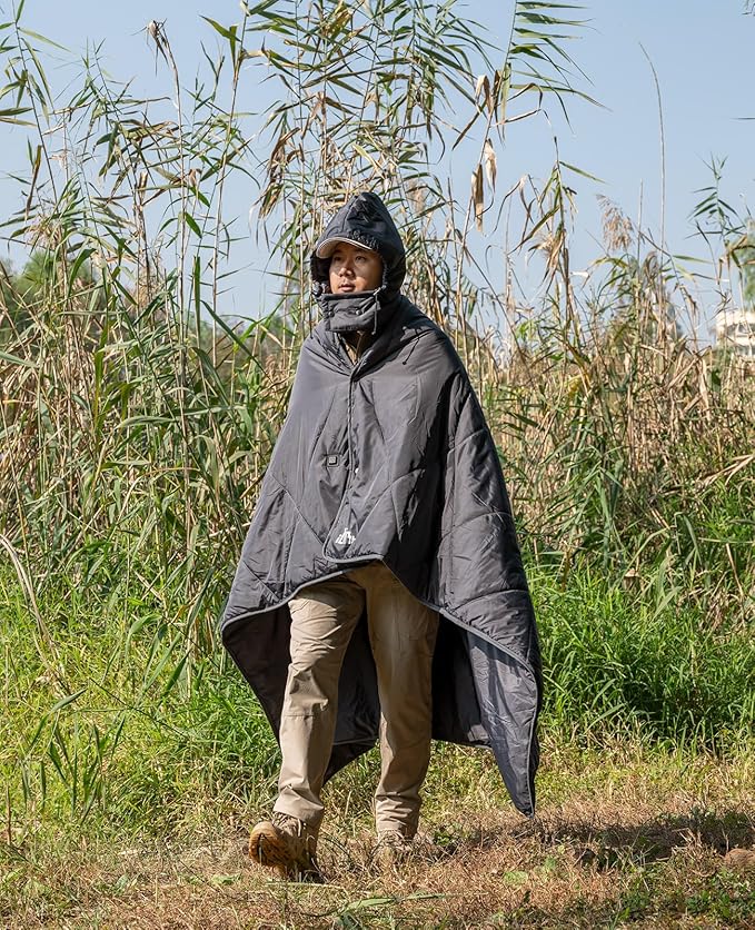 iClimb Heated Camping Blanket with Hood and Battery Pack (Blue)