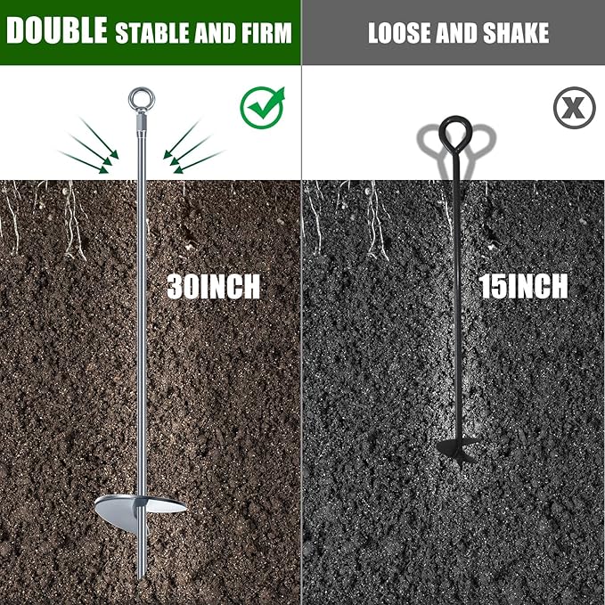 Gisafai 6 Pcs 30 Inch Long Ground Anchors Spiral Blade Earth Shed Anchor Kit Heavy Duty Tent Trampoline Hook 12 mm Thick Metal Swing Set Wind Stake for Mobile Home Canopies (Silver)