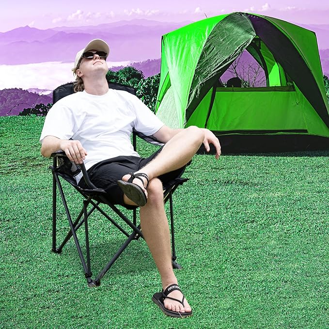 SUNNYFEEL Oversized Folding Camping Chair 2 Pack 800 LBS Heavy Duty for Big Tall People Red Padded Portable Collapsible Chairs with Armrest Cup Holder & Pocket for Outdoor Travel Picnic Camp Sports