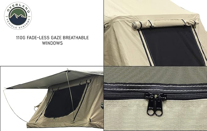 Soft Shell Rooftop Tent for SUV & Truck Camping, 3-Person - Overland Vehicle Systems TMBK - Universal Fitment with Rainfly & Ladder