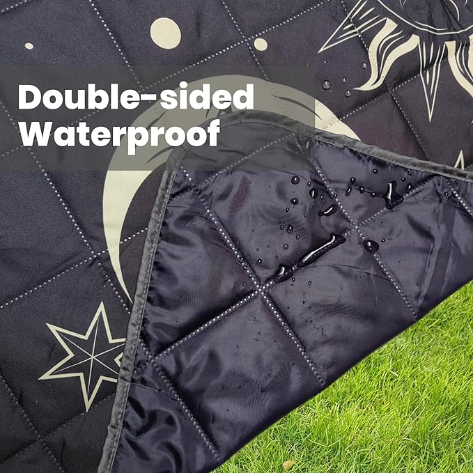 Waterproof Outdoor Blanket, 79" x 55" Large Packable Picnic Blankets, Foldable Picnic Mat for Park, Lawn, Grass, Beach, Concert (Sun and Moon)