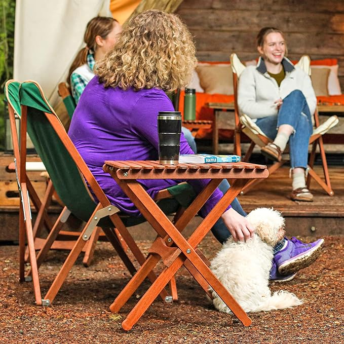 BYER OF MAINE Pangean Folding Wooden Side Table – 22" L x 20" W x 20" H, Folding Ash Wood Table for Patio, Porch, Balcony, Camping & Garden Use