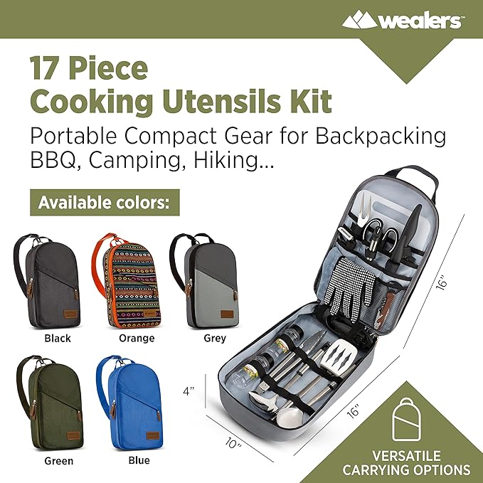 Camp Kitchen Cooking Utensil Set Travel Organizer Grill Accessories Portable Compact Gear for Backpacking BBQ Camping Hiking Travel Cookware Kit Water Resistant Case