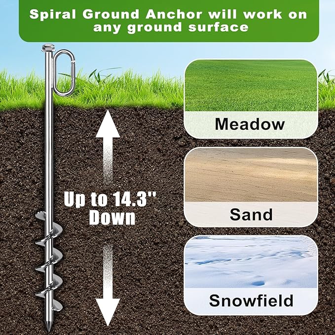 SELEWARE 4 Pack Trampoline Stakes Heavy Duty Ground Anchors High Wind Trampoline Stakes Anchors Spiral Earth Anchors for Secure Animals Trampolines Tents Shed Swing Set Mobile Homes Carport